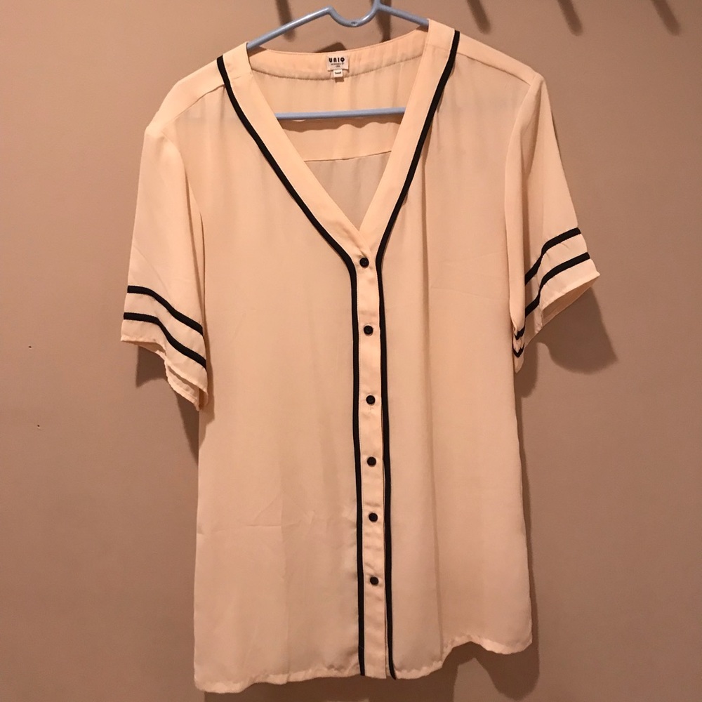 Beige baseball button up